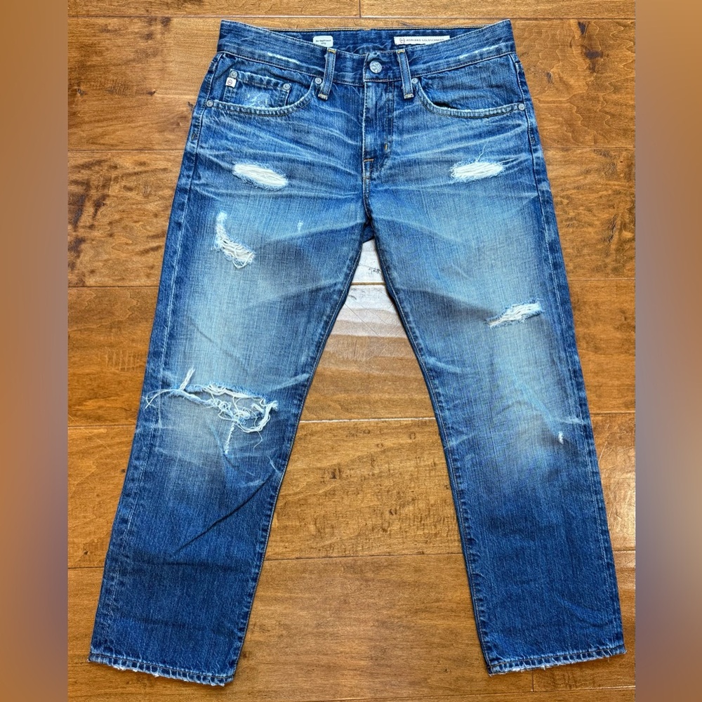 AG Ex Boyfriend Crop Distressed Light Wash Jeans 26 Vintage Wash”